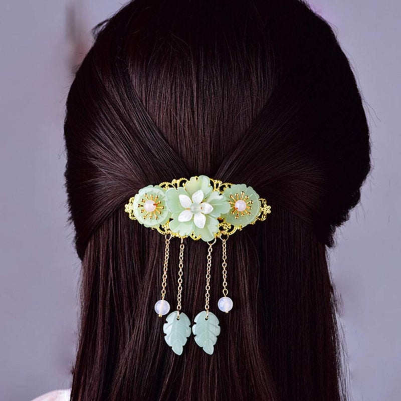 minkissy Glazed Flower Hair Clip 3.74X3.14 Inch Jade Hair Accessories Chinese Style Barrette for Women Festival Party Daily Use - Image 3